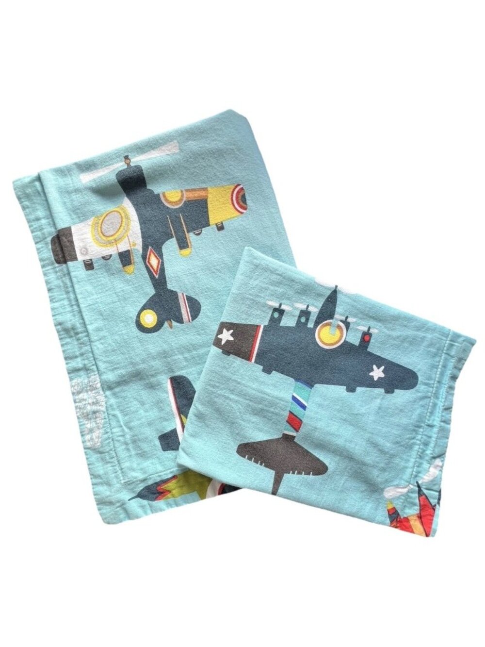 Airplane Pillowcases Standard Pair Kids Children’s Bedding 100% Cotton Blue Red